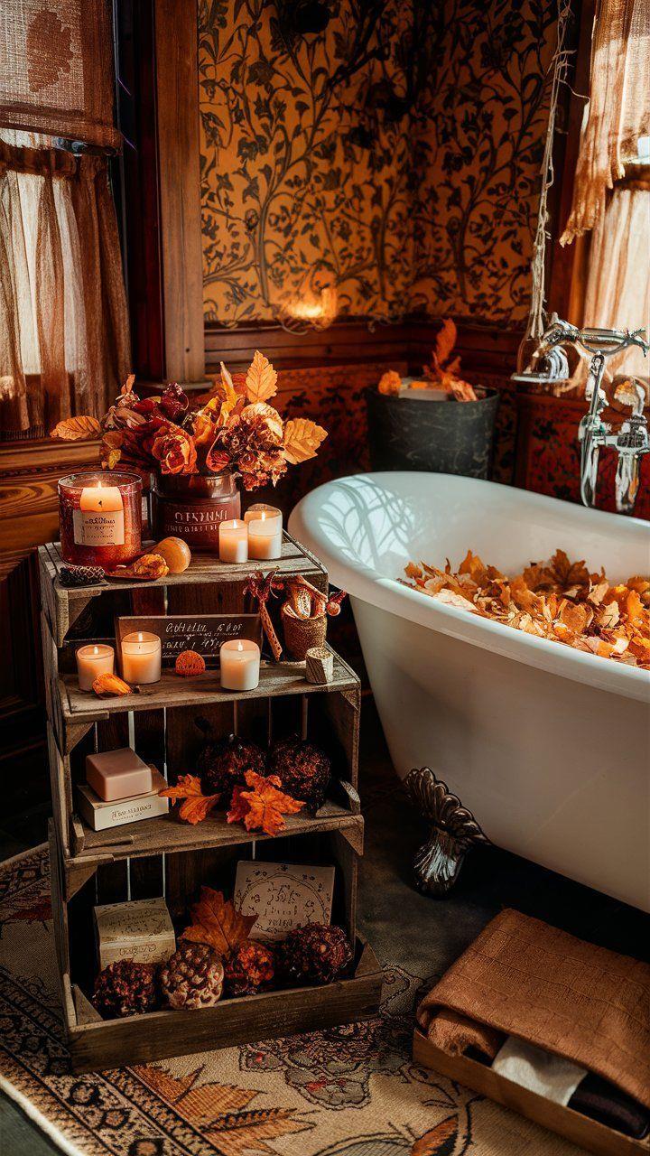 Bagno con decori e colori in stile autunno