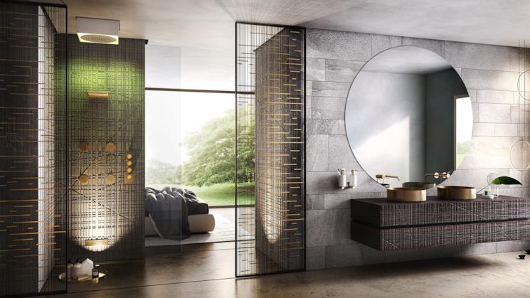 Bagno con lavabo, doccia e rubinetteria Gessi