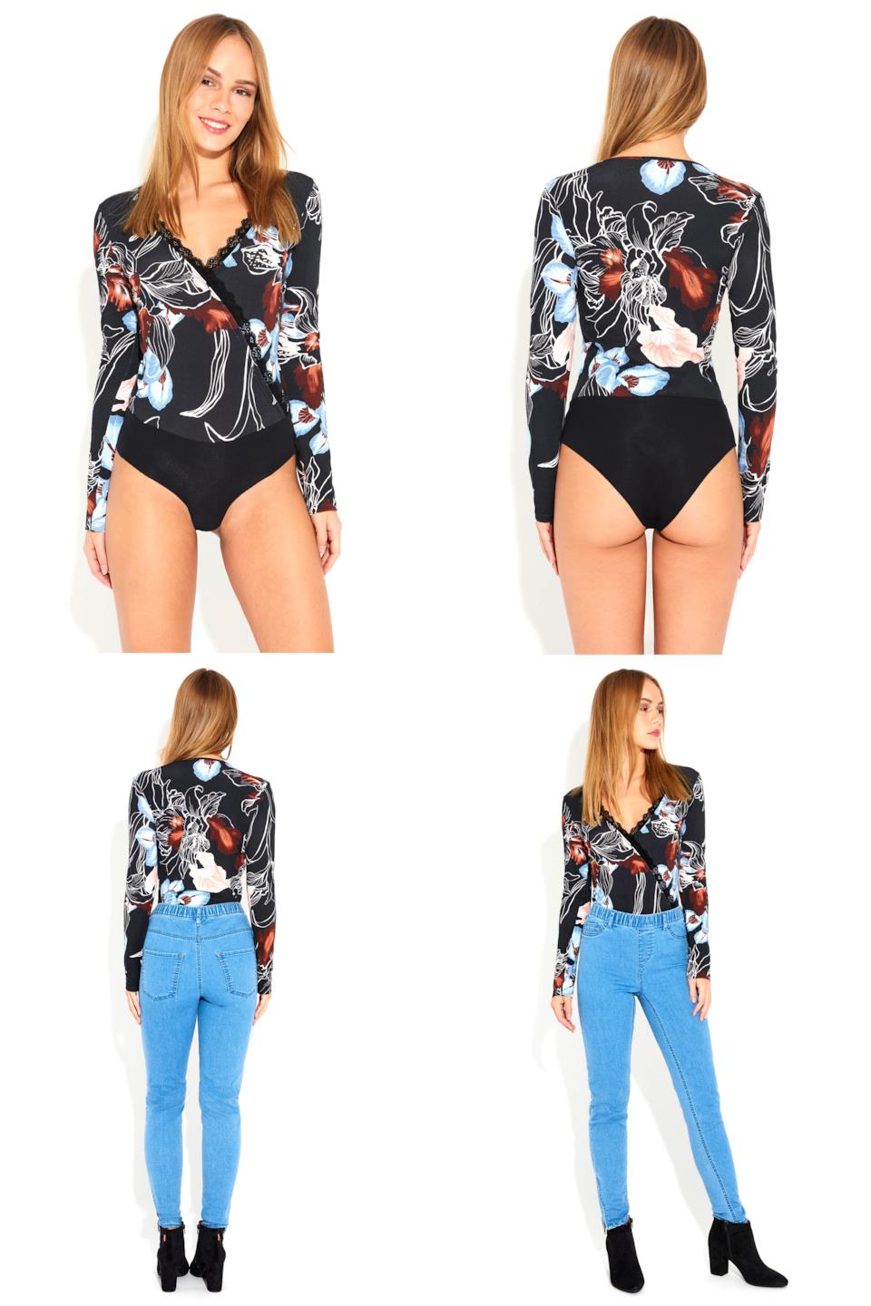 Tezenis Body Manica Lunga Scollo Incrociato con Dettaglio Pizzo Tezenis Body Manica Lunga Scollo Incrociato con Dettaglio Pizzo