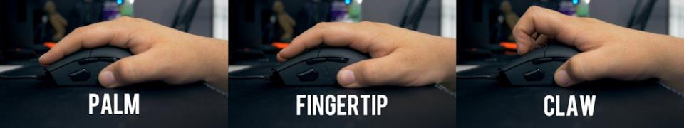 Tipi di prese di un mouse Gli esempi di presa di un mouse gaming Palm Grip, Fingertip Grip e Claw Grip