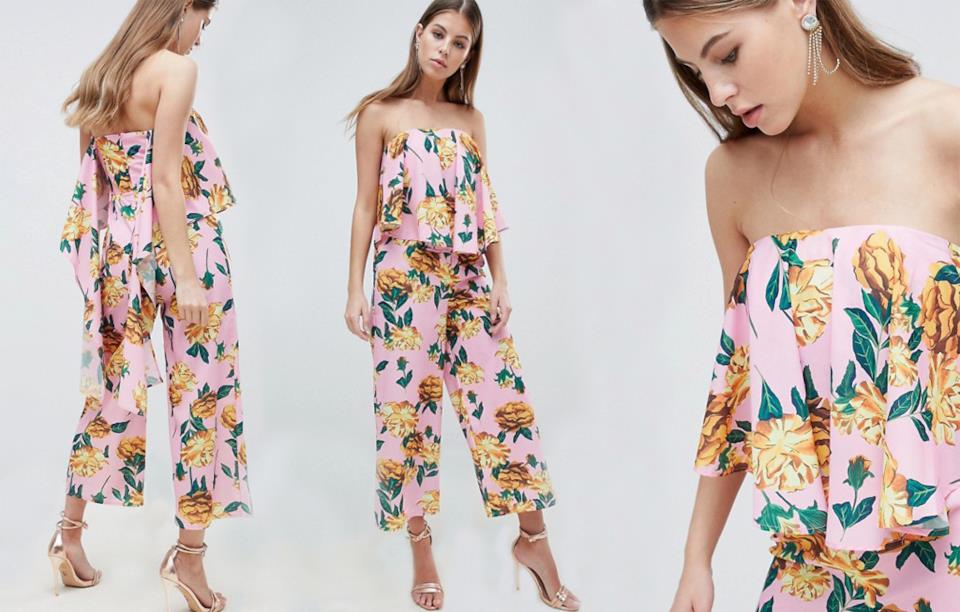 Tuta elegante a fiori con drappeggio Jumpsuit elegante a fiori con drappeggio