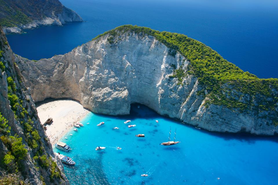 Spiaggia del Naufragio a Zante, Grecia Veduta della Spiaggia del Naufragio a Zante in Grecia