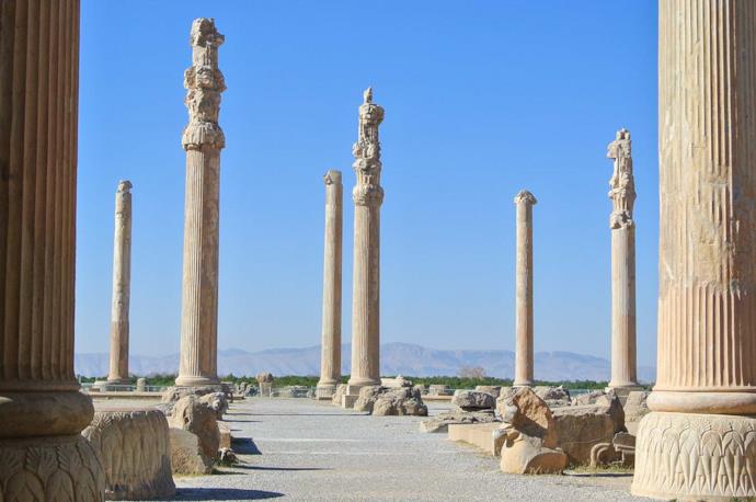 Apadana columns in ruins, Persepolis, Iran