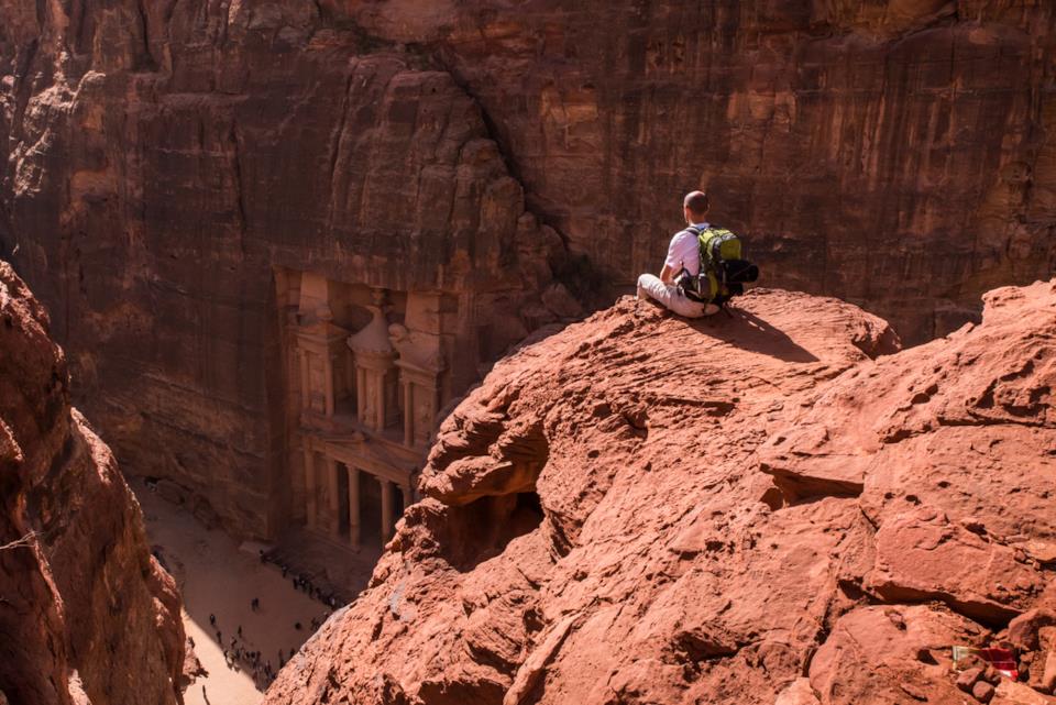 Man backpacking in Petra, Jordan