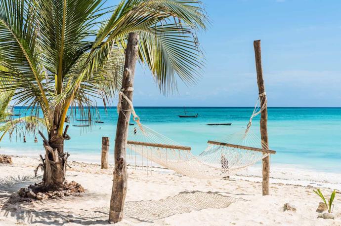 Zanzibar beach with hammock
