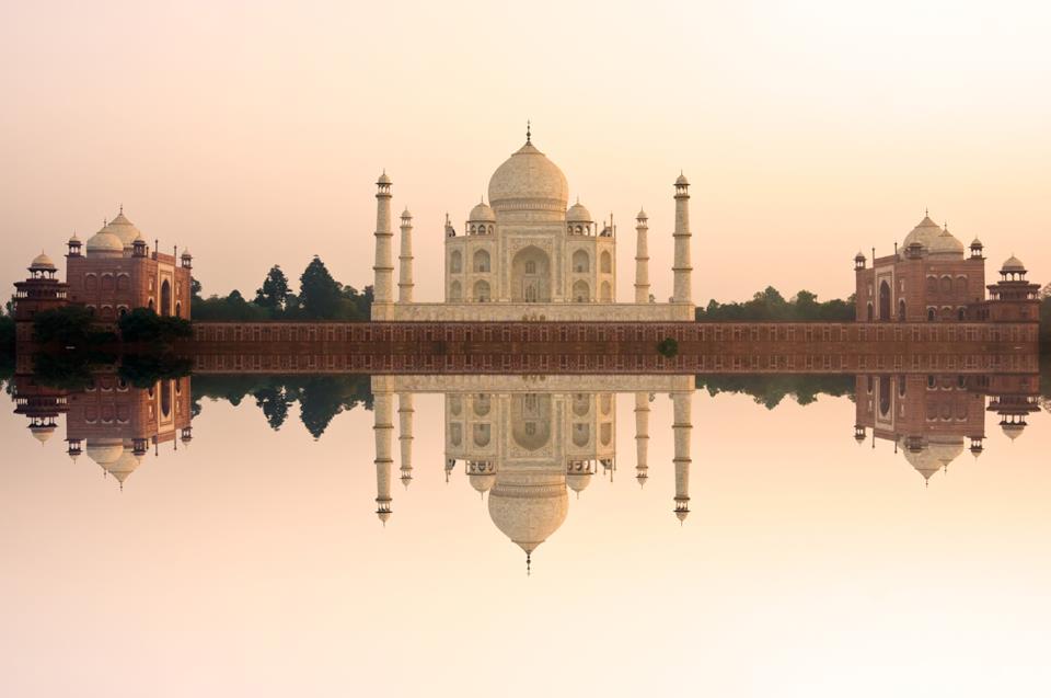 Taj Mahal reflecting on water, Agra