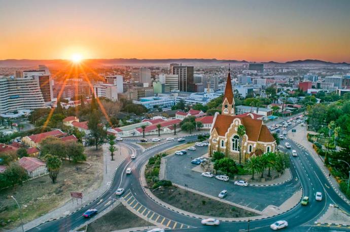 Sunset in Windhoek in Namibia
