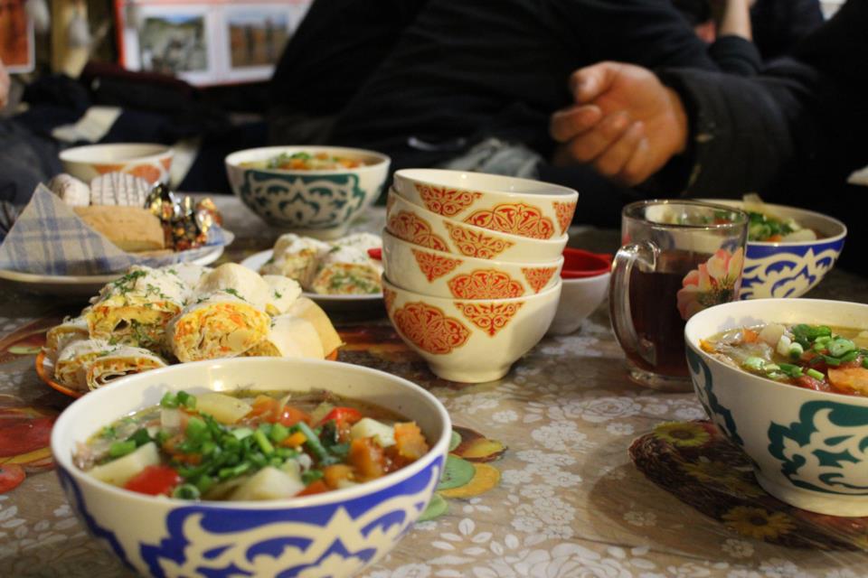 A table full of mongolian dishes