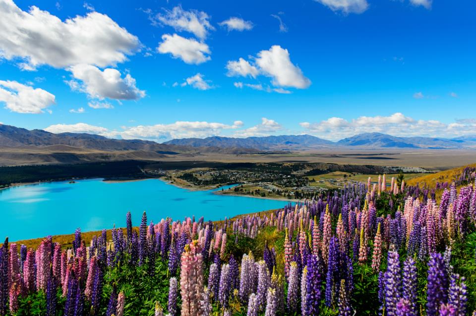 Panorama del lago Tekapo in Nuova Zelanda