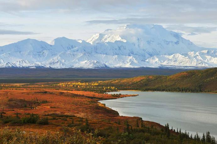 Montagne innevate sullo sfondo del Parco nazionale Denali in Alaska