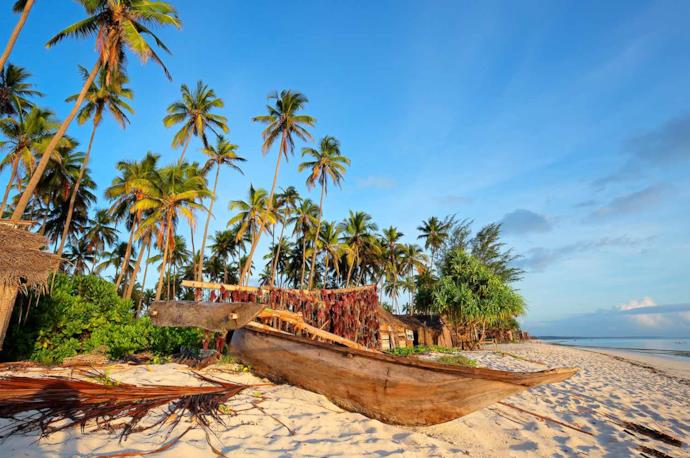 Spiaggia con palme a Zanzibar