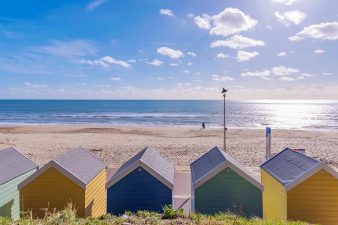 Cabine colorate sul lungomare di Bournemouth Beach