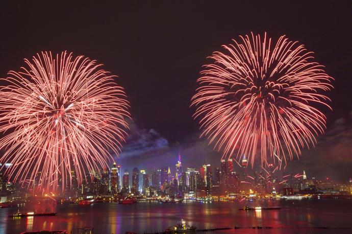 Capodannpo a New York con fuochi d'artificio